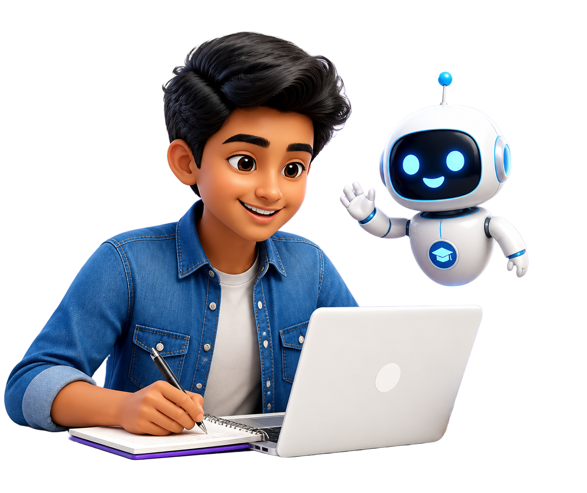 Student learning with ScholorAi's friendly robot tutor